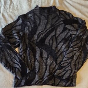 DKNY shine mock neck sweater in black/silver size XL